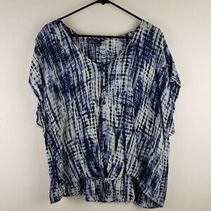 Torrid Women's Size 2 Short Sleeve Tie Front Dolman Midi Top Blue Tie Dye
